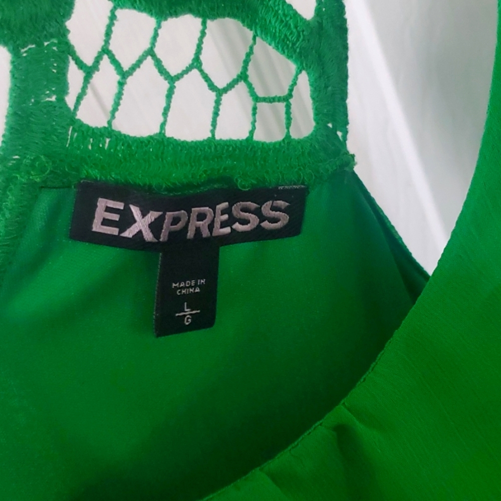 Green Express cinched waist green dress with crochet back - Picture 3 of 3